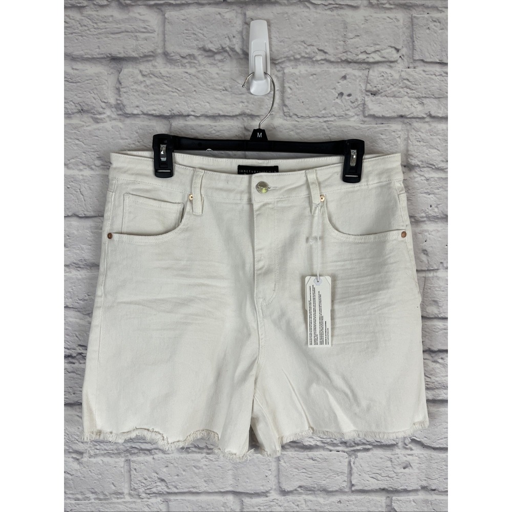Sanctuary NWT  Women's White  Denim Jean Shorts Size32 High Rise Raw Hem Stretch